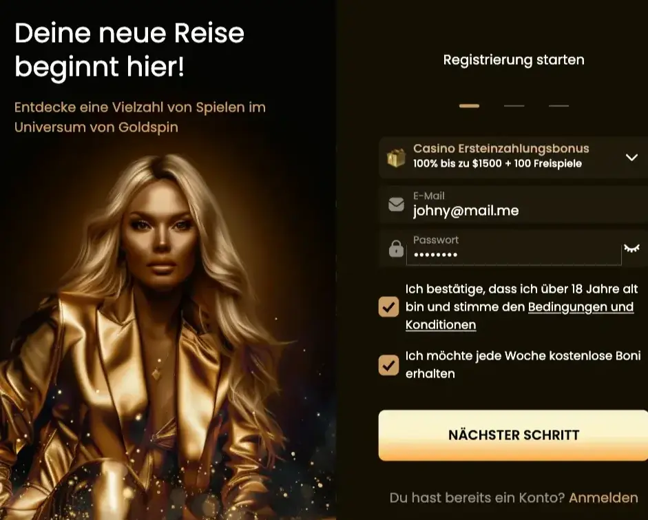GoldSpin Registrierung